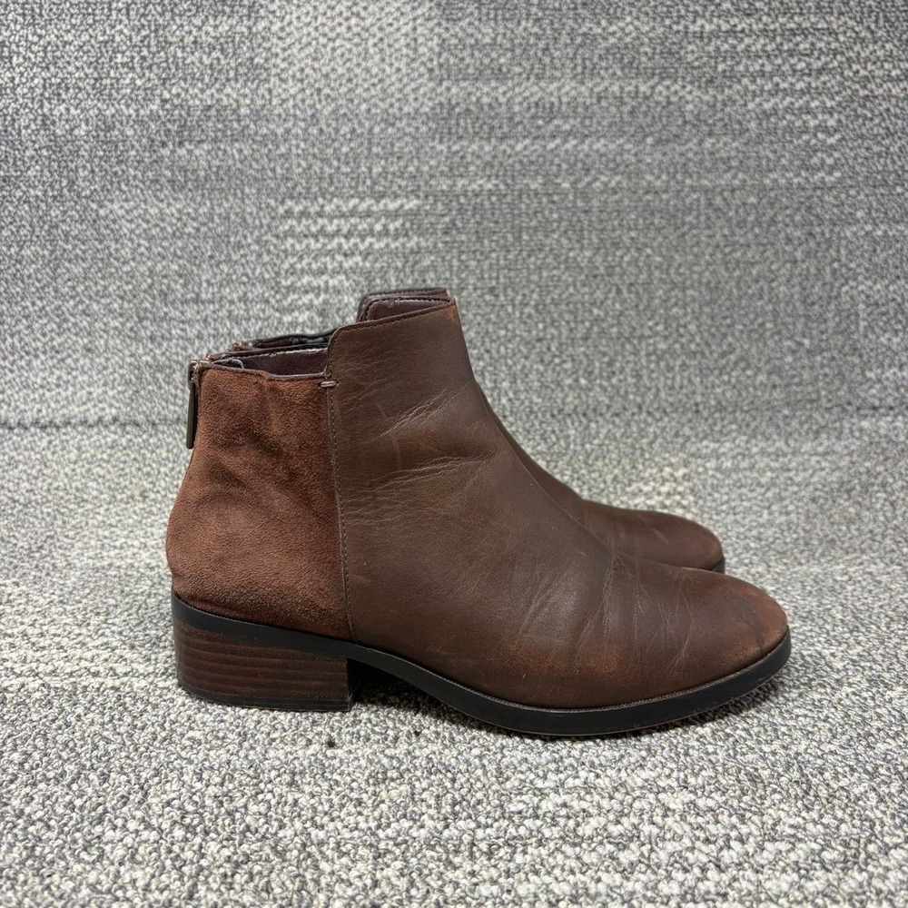 Cole Haan Women's Brown Leather Suede Back Zip Ankle Booties Low Block Heel 6.5B